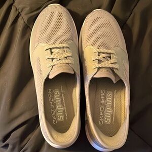 Skechers - med grey slip ons, size 8 1/2, worn once